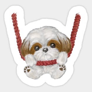 Shih Tzu on a rope Sticker